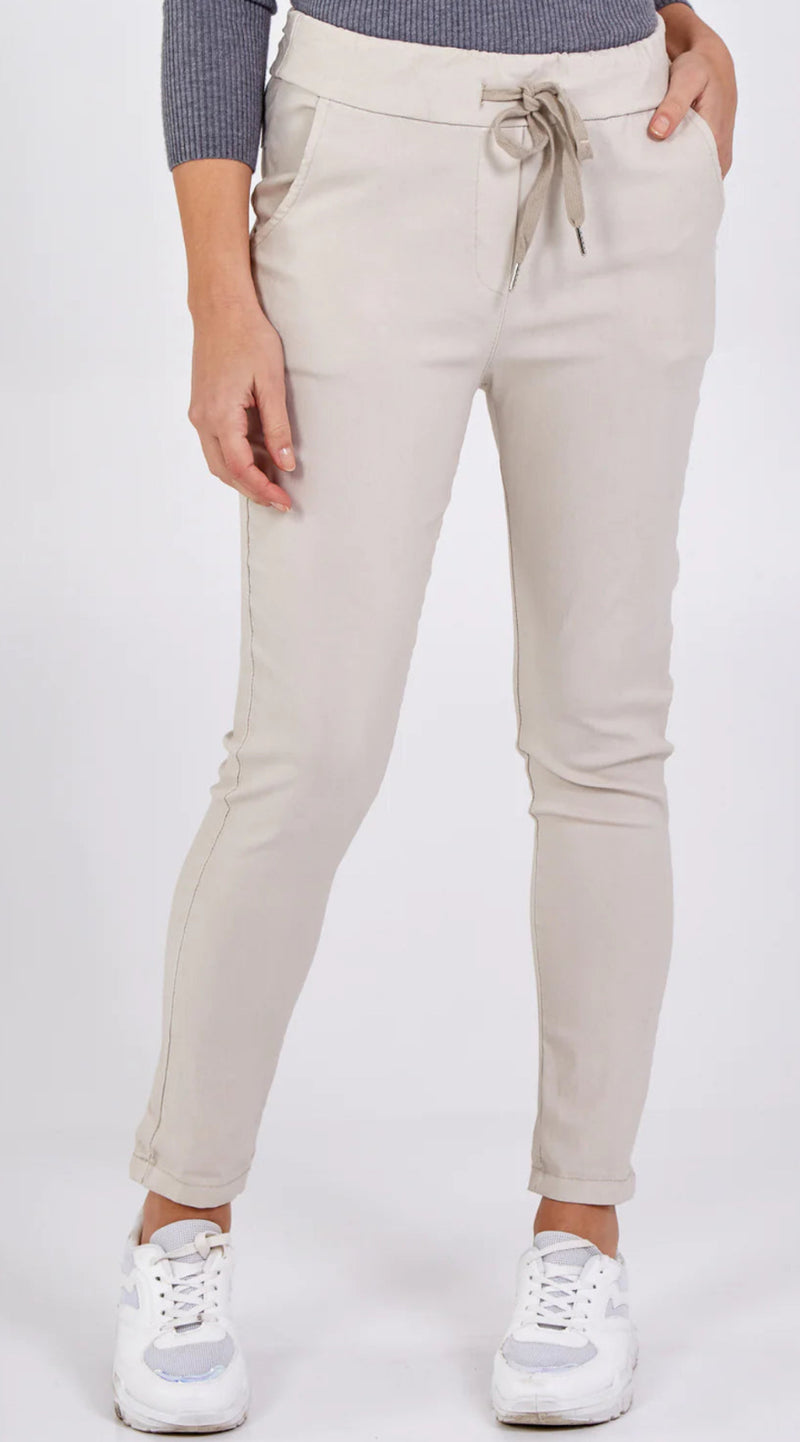 Mea - Magic Stretch Beige Jogger With Elastic Waist