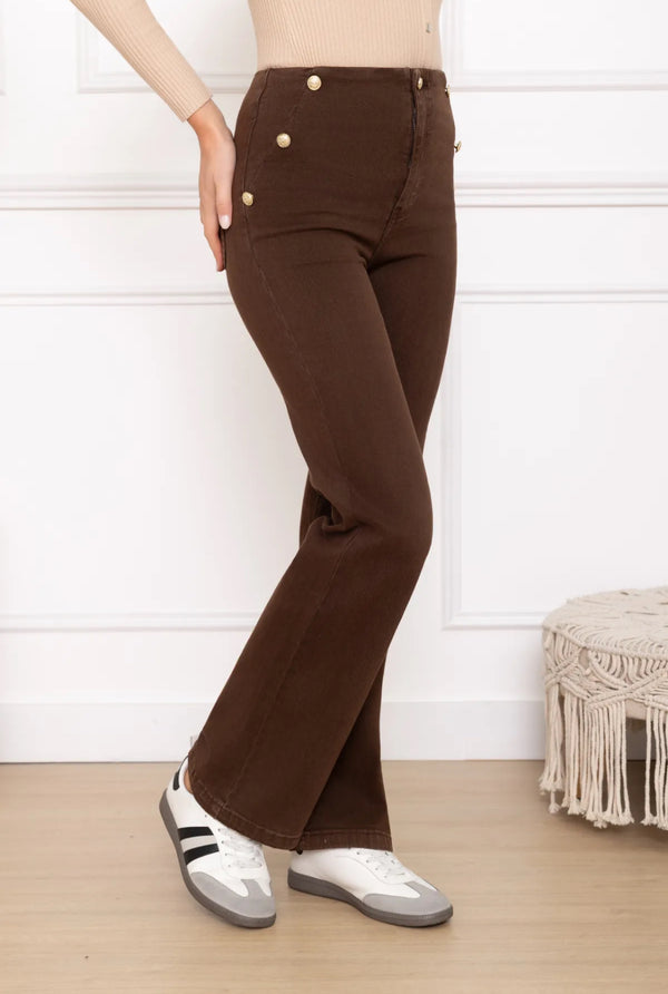 Luke - Chocolate Gold Button Stretch Jeans