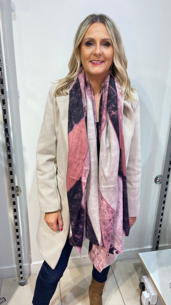 Bernie - Pink/Beige Print Winter Scarf