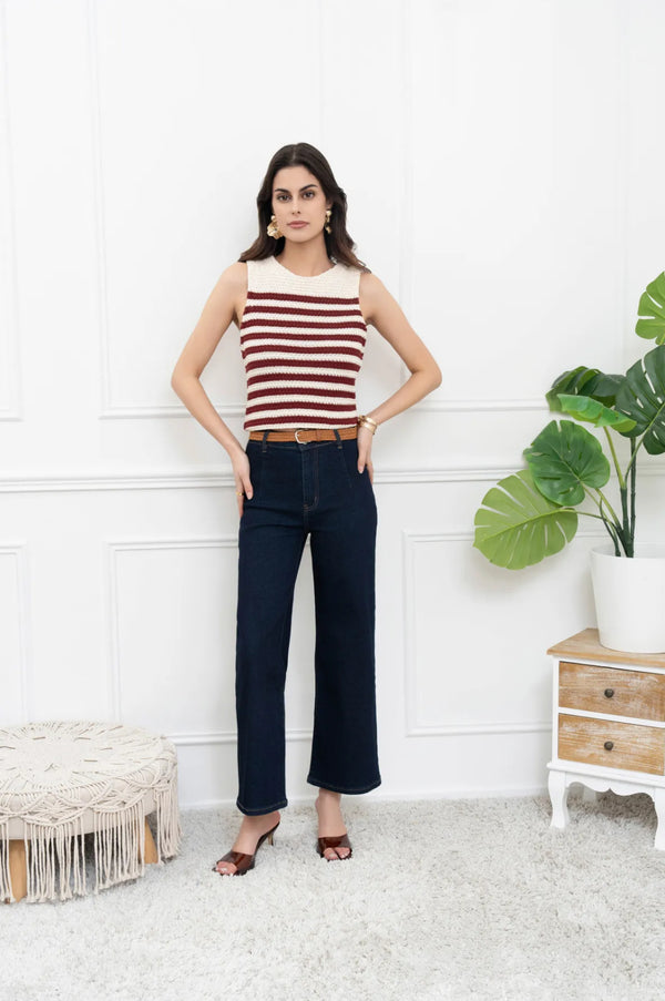 Jake - Dark Blue Denim Belted Cropped Jeans