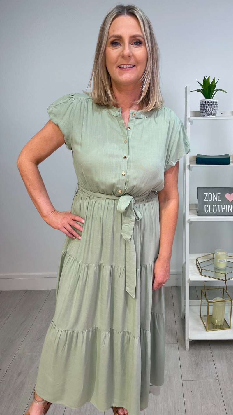 Aine - Sage Button Front maxi