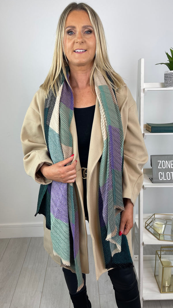 Mandy - Green/Purple Check Winter Scarf