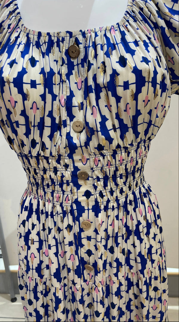 Chloe - Royal Abstract Print Button Maxi Dress