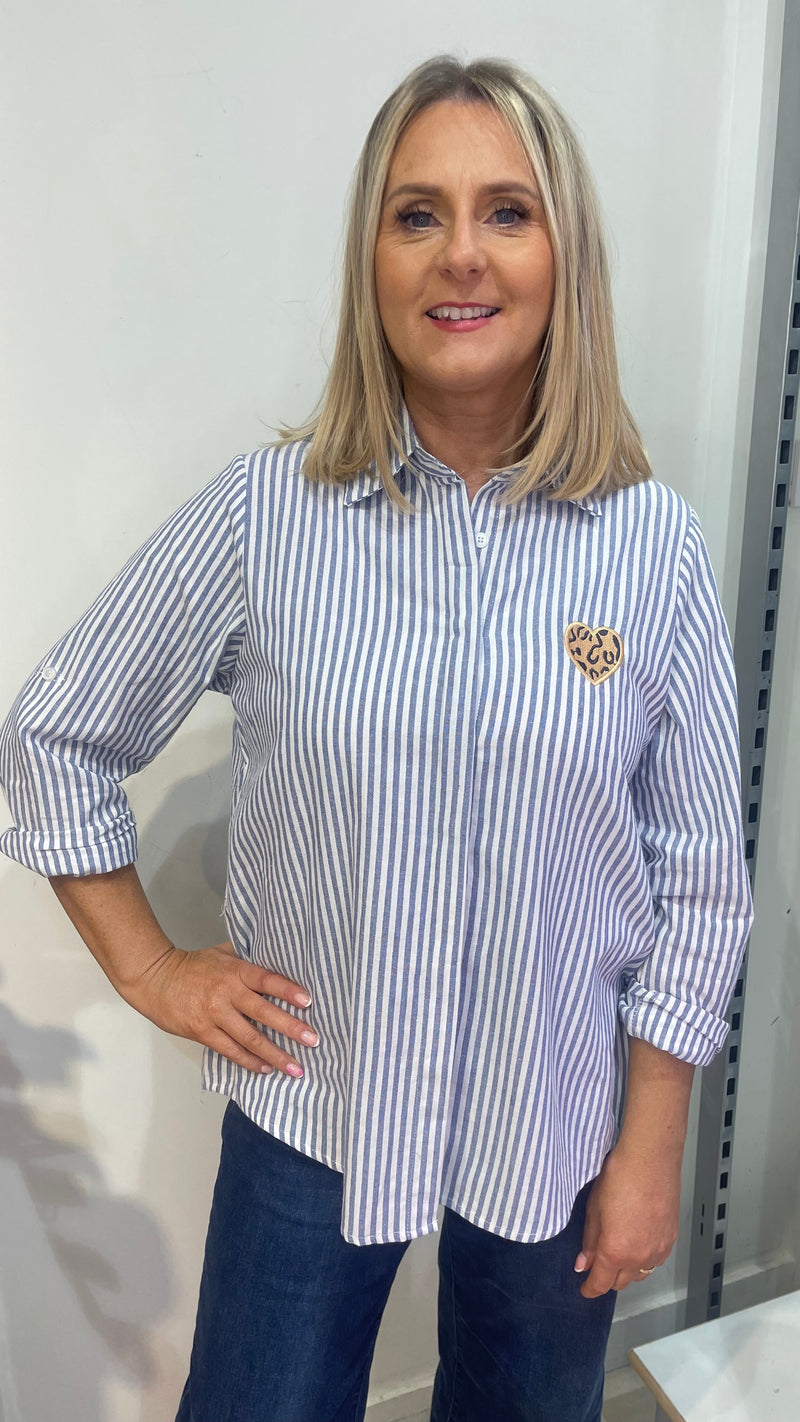 Millie - Denim Blue Stripe Animal Heart Shirt
