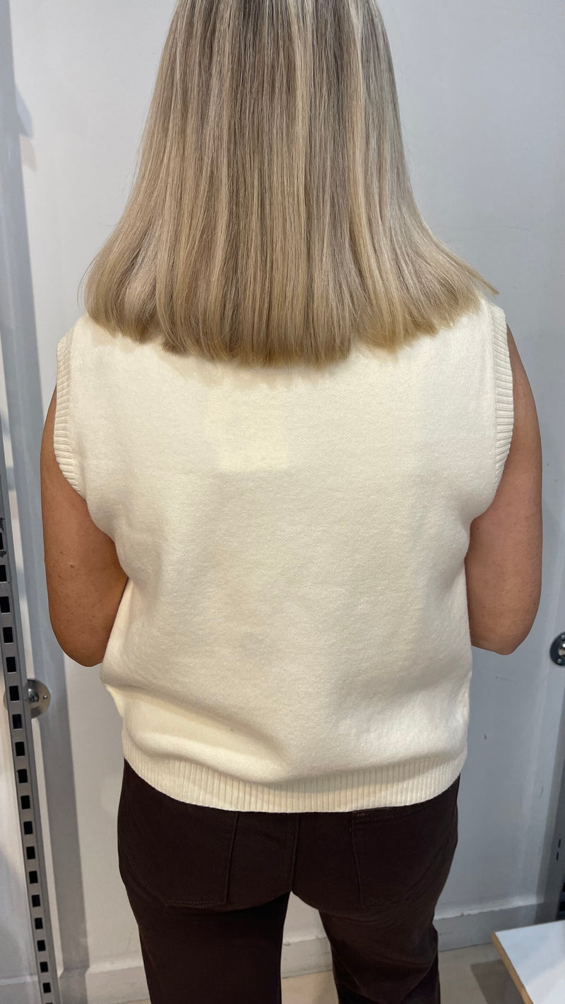 Cara - Cream Gold Button Knit