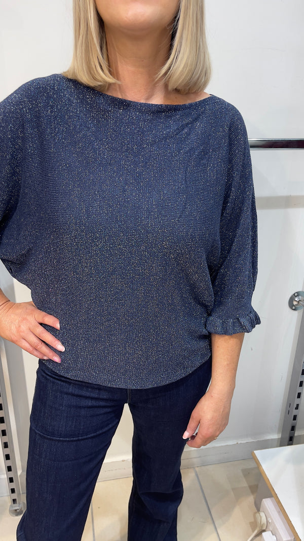 Sarah - Navy Shimmer Batwing Fine Knit