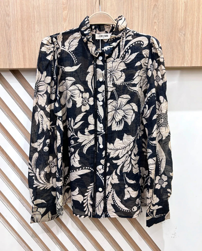 Willow - Black/Cream Floral Print Top