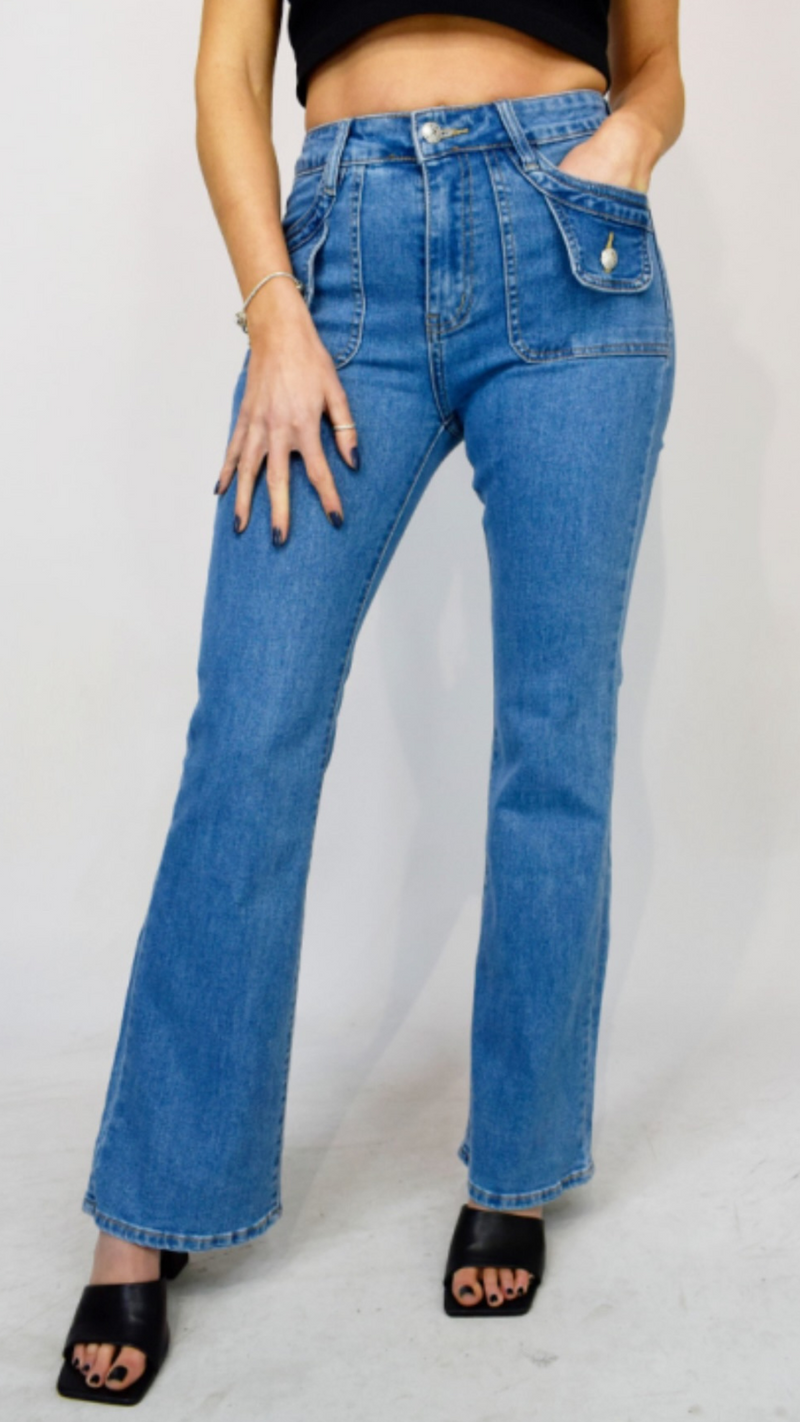 Jade - Blue Stretch Pocket Bootcut Denims