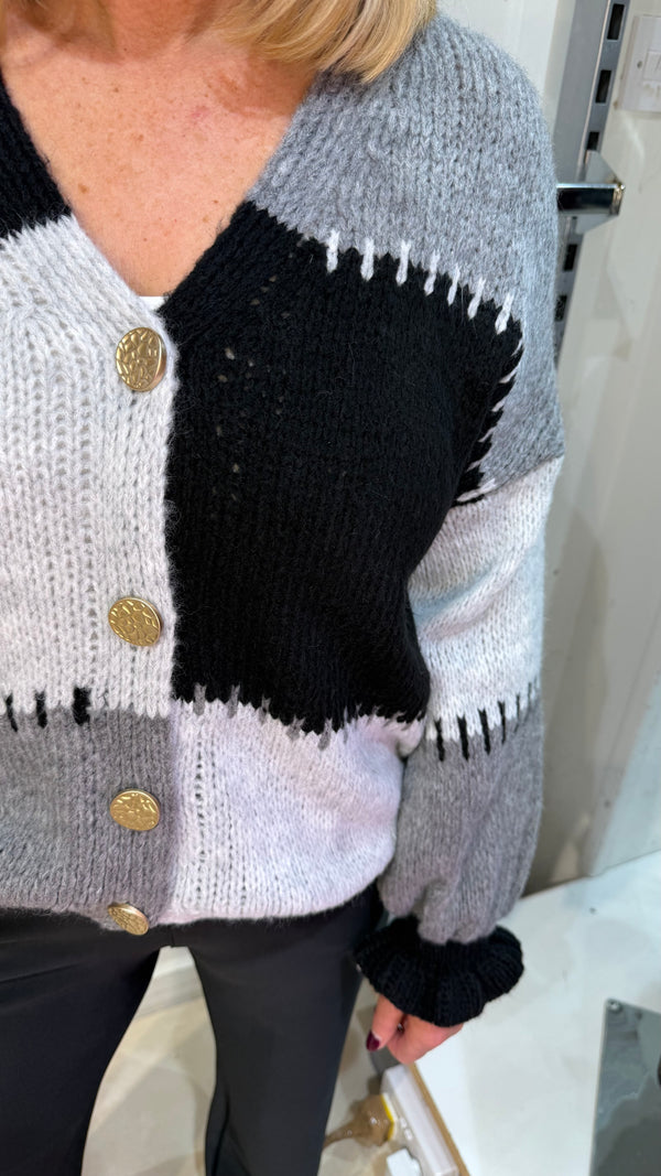 Barbara Black/Grey Chunky Knitted Cardigan