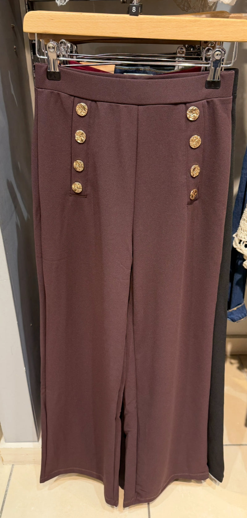 Chloe - Chocolate Button Wide Leg Trouser