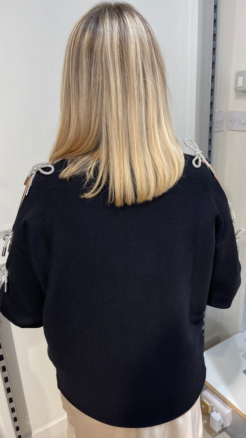 Evie - Black Diamonte Sleeve Knit