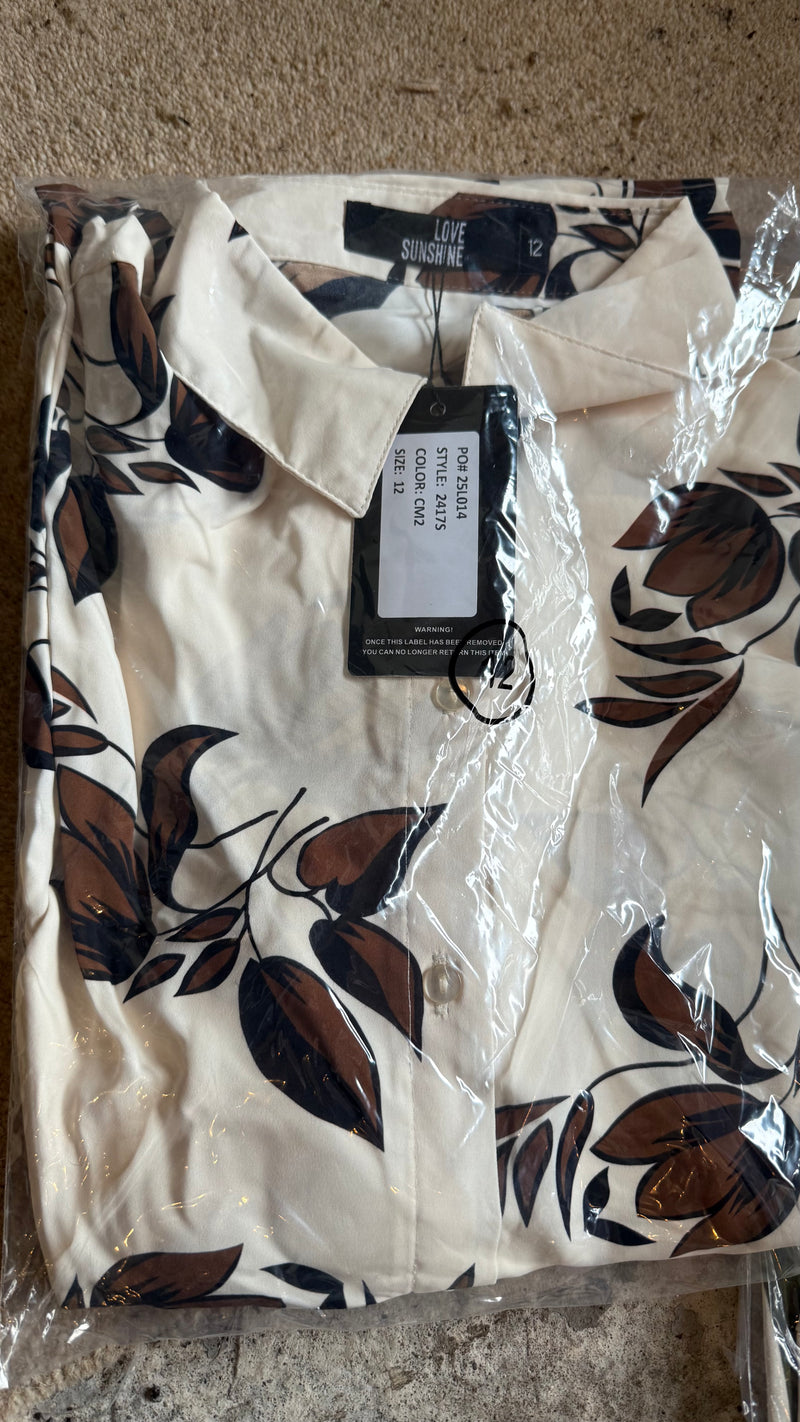 Lila - Brown/Cream Leaf Print Shirt Dress