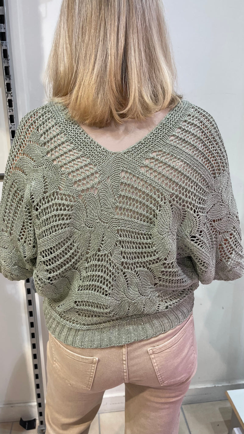 Chloe - Khaki Open Knit Batwing Top