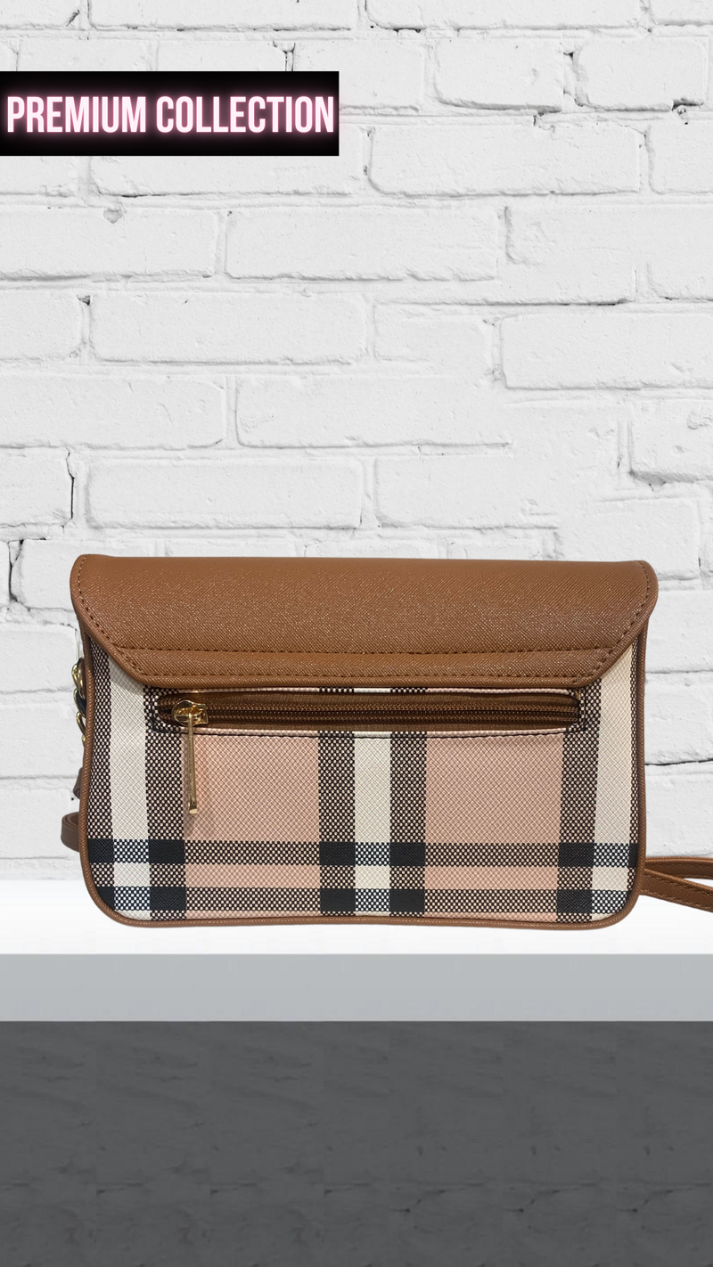 Zara - Tan Checked Designer Inspired Handbag