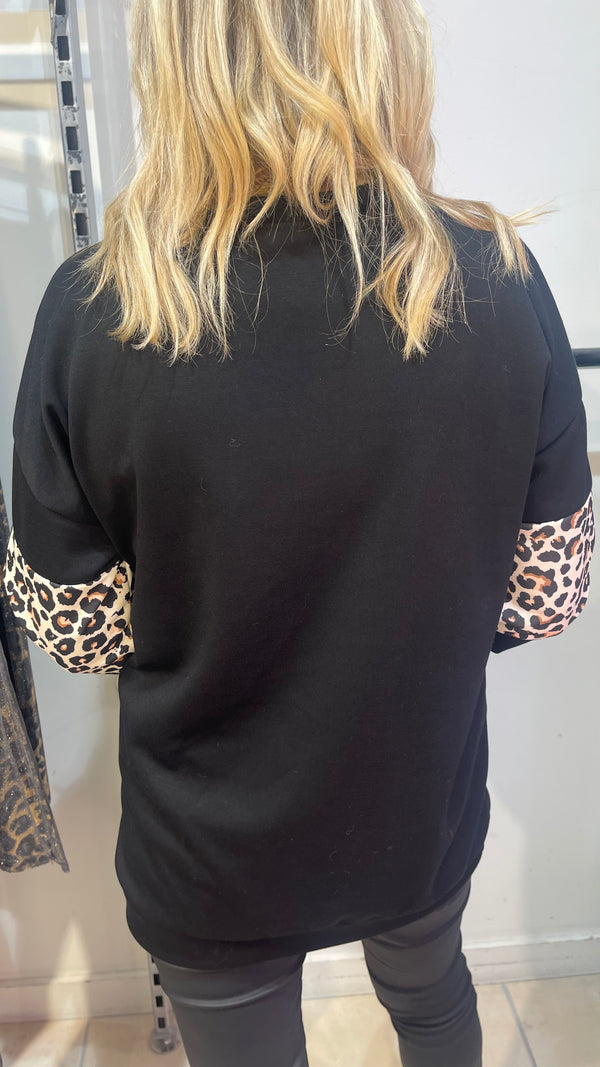 Lottie - Black/Leopard Stripe Sweatshirt