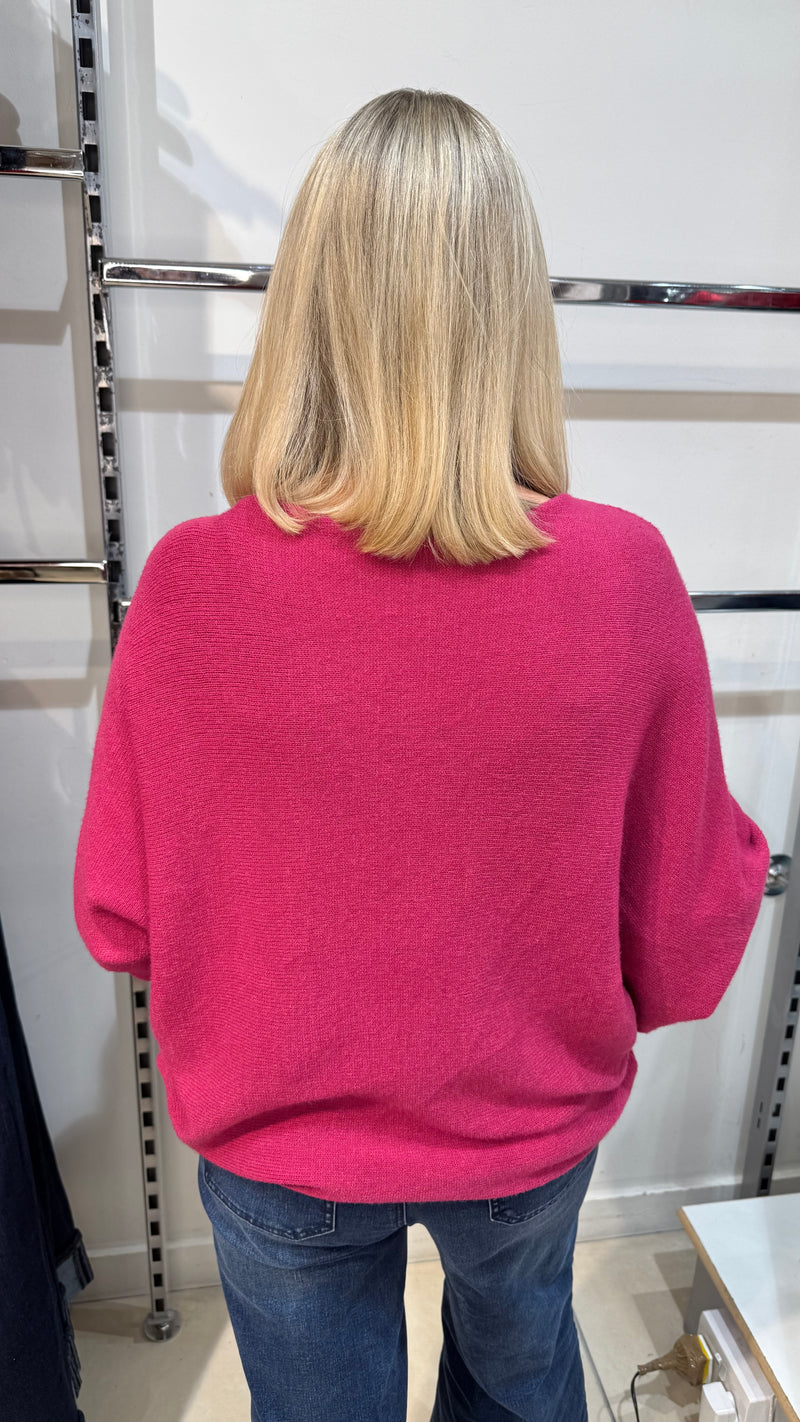 Orla - Raspberry  Soft Bat-Wing Jumper