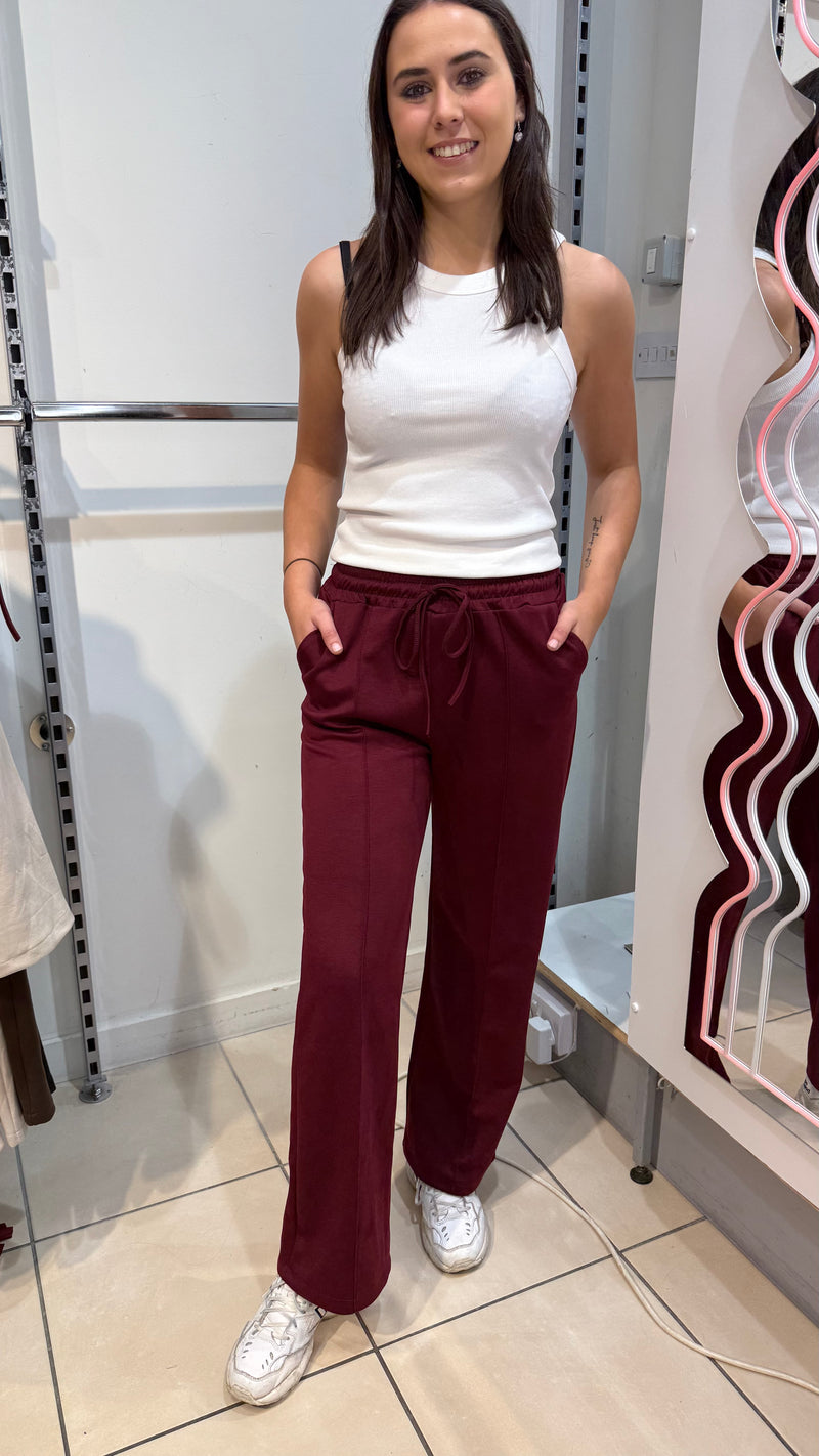 Willow - Wine Elastic Waist Seam Wide Leg Joggers
