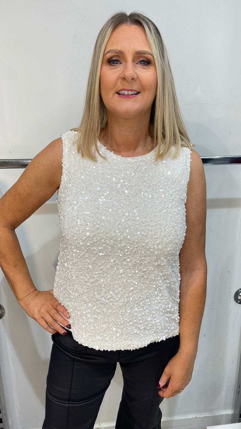 Shona - Sequin Tie Back Detail Top Cream