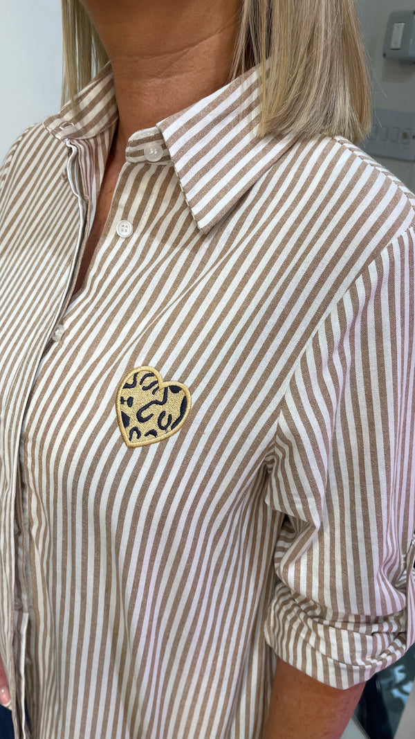 Millie - Taupe Stripe Heart Shirt