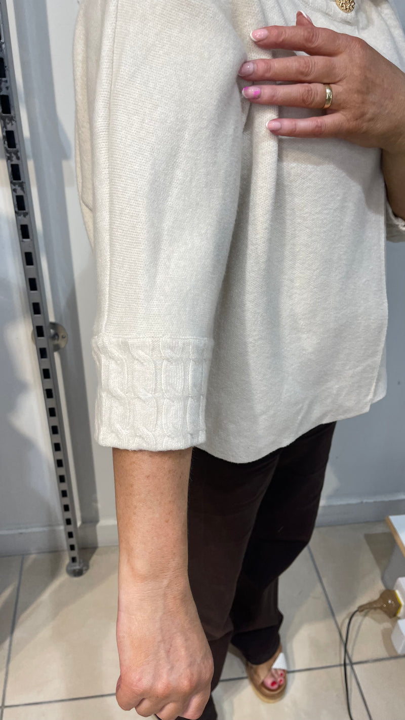 Sara - Beige Button High Neck Knit Cardigan