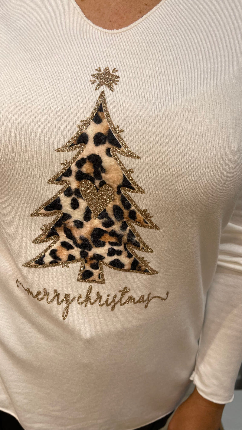 Mandy - Cream  Xmas Tree Merry Christmas Top