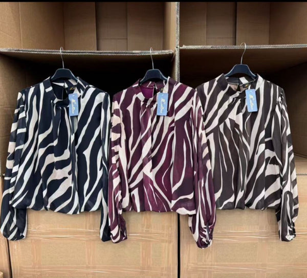 Jodie - Brown /Cream Zebra  Print High Neck Top