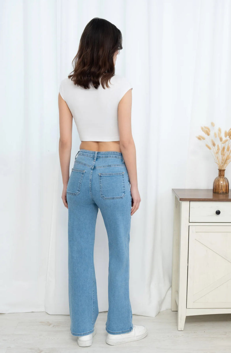 Naomi - Blue Denim Button Pocket Denims