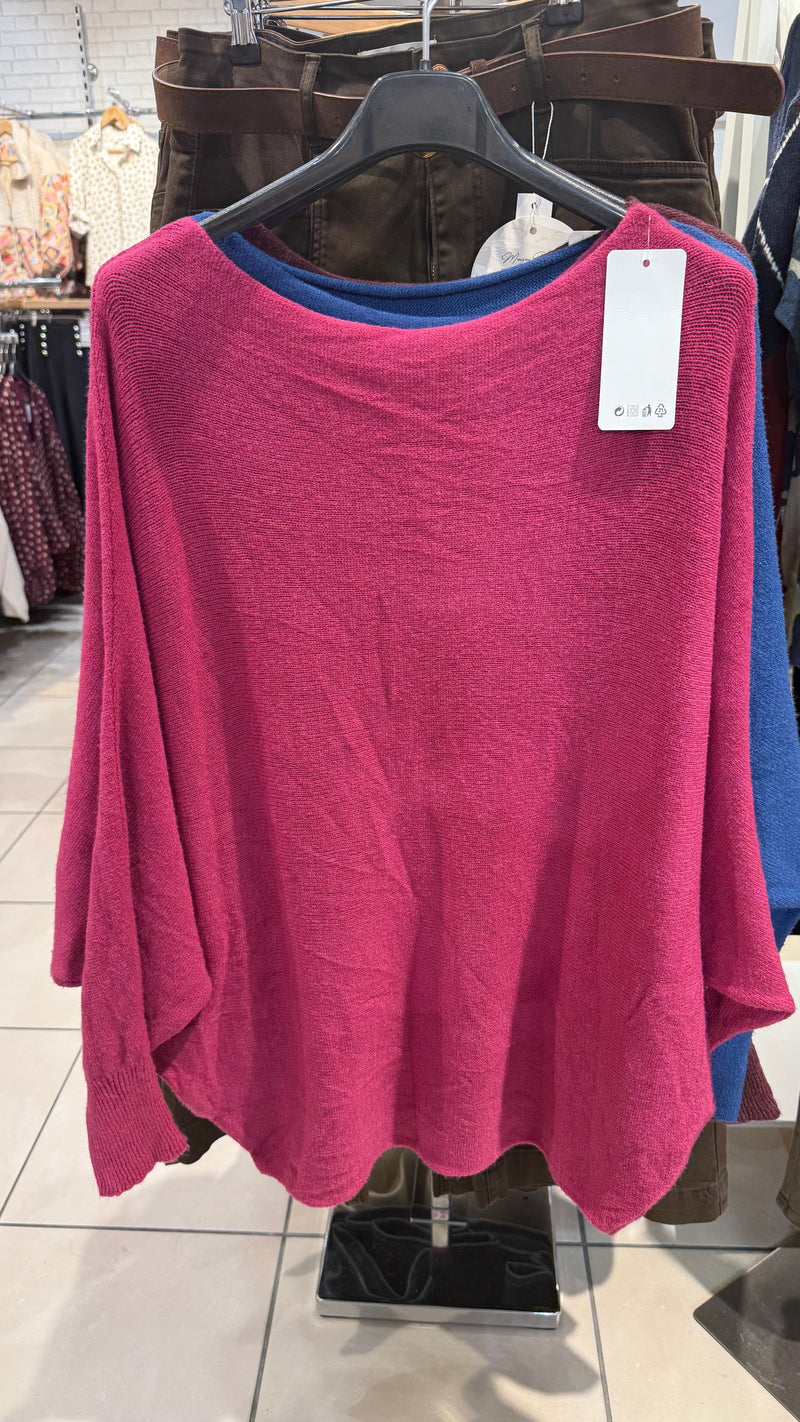 Orla - Raspberry  Soft Bat-Wing Jumper