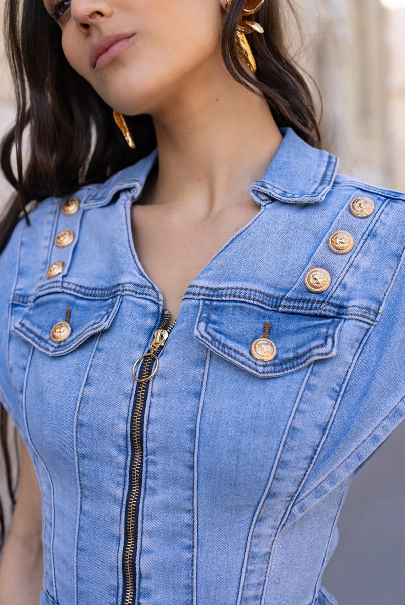 Logan - Midi Denim Zip Dress