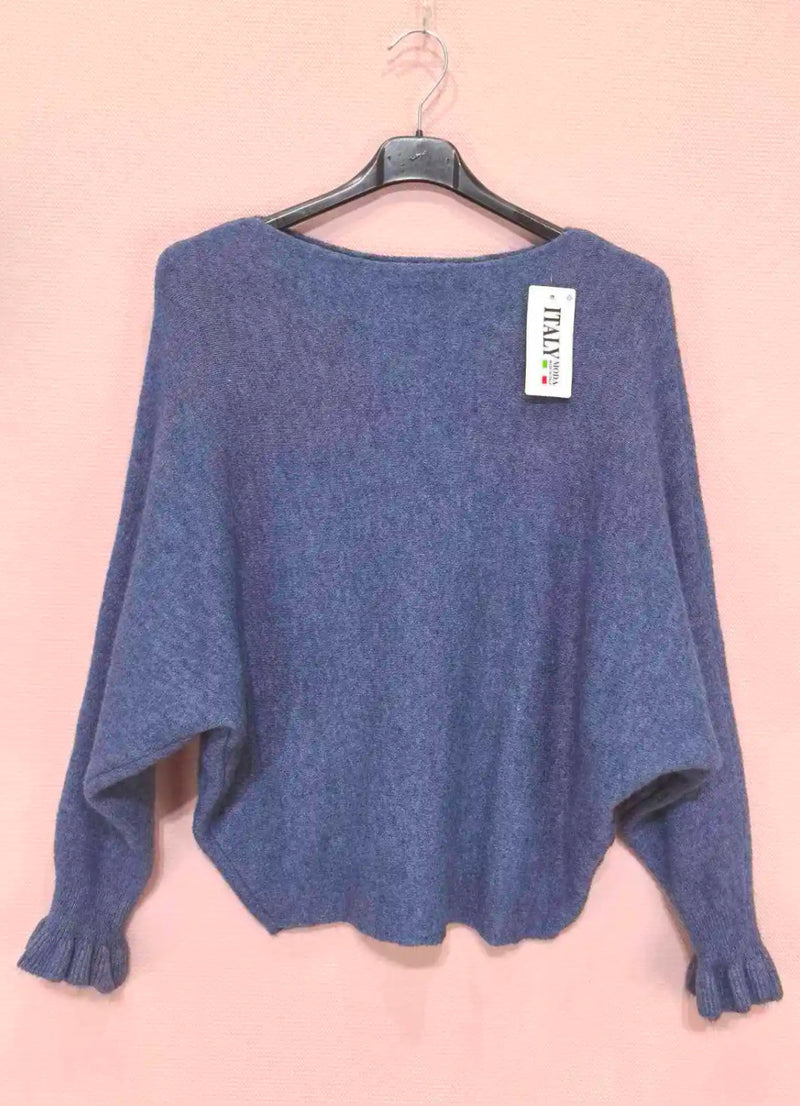 Anne -  Frill Sleeve Soft Stretch Jumper Denim Blue