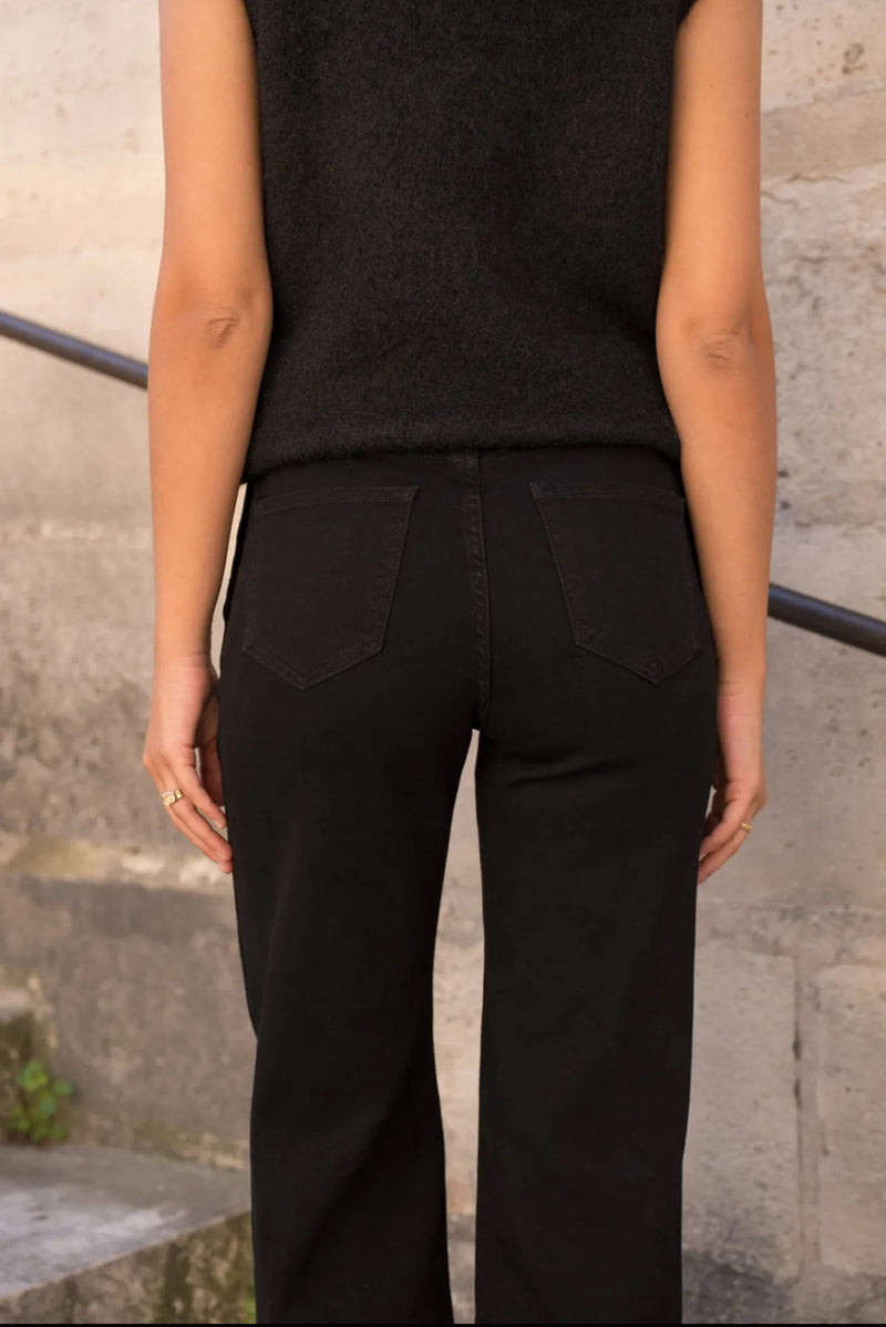 Harper - Black  Denim Button Stretch Jeans