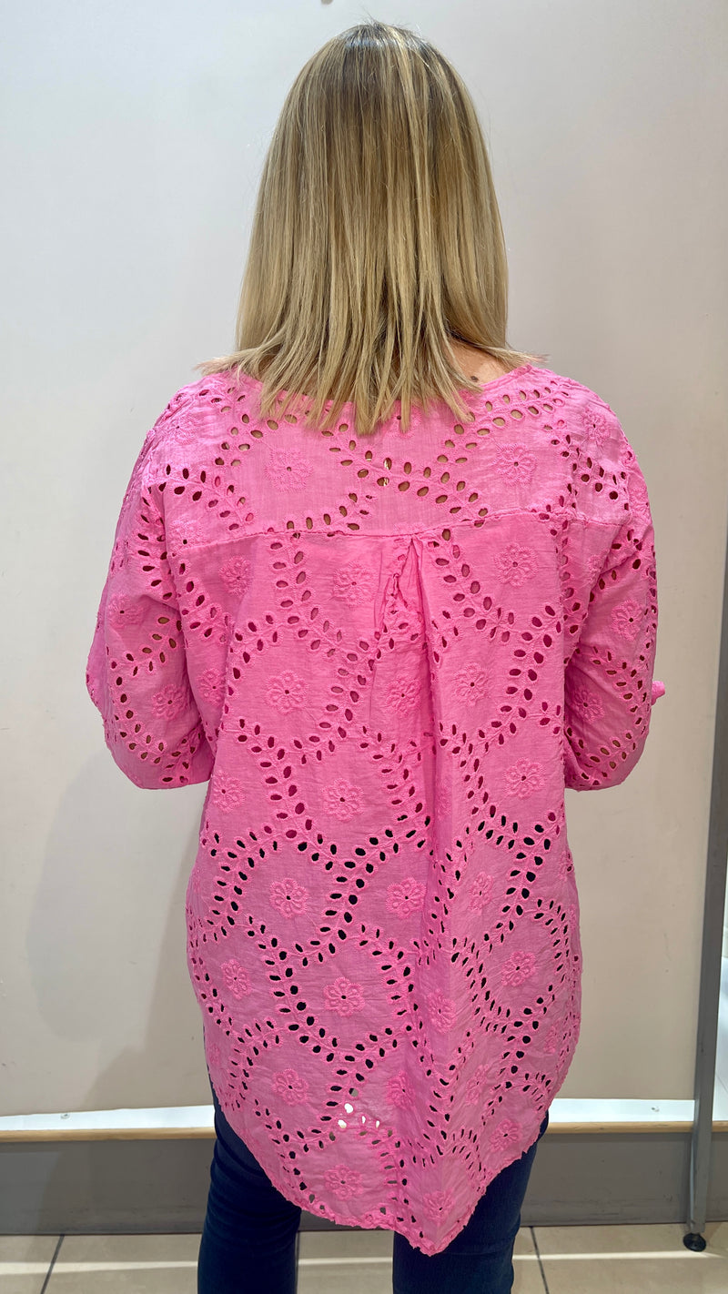 Abigail - Crochet Pink Blouse