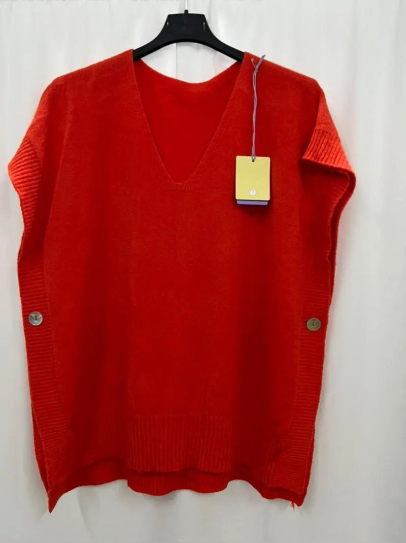 Toni -  Orange Soft Button Knit Tank