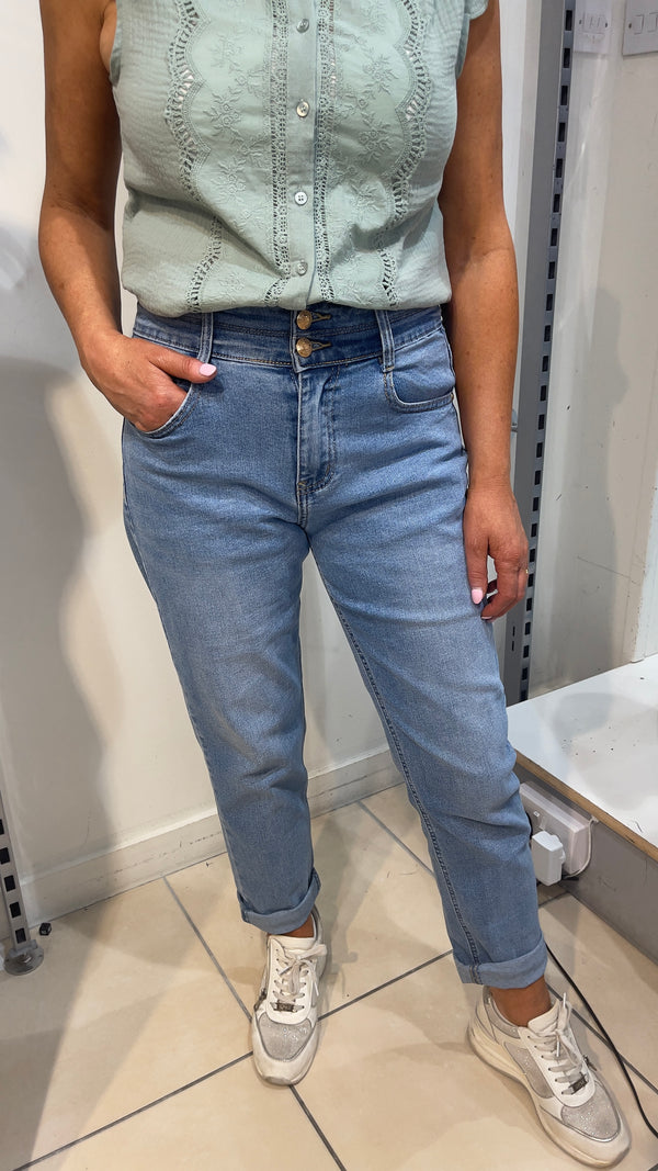 Millie - Gold Button Front Mom Jeans