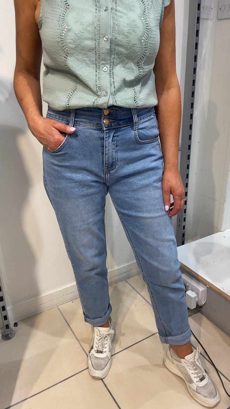Millie - Gold Button Front Mom Jeans