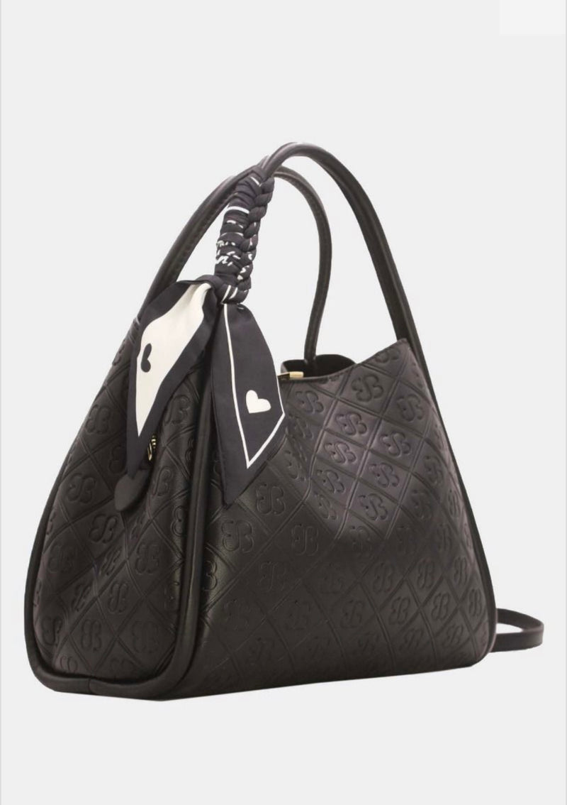 Sophie - Black Embossed Logo Scarf Handle Bag