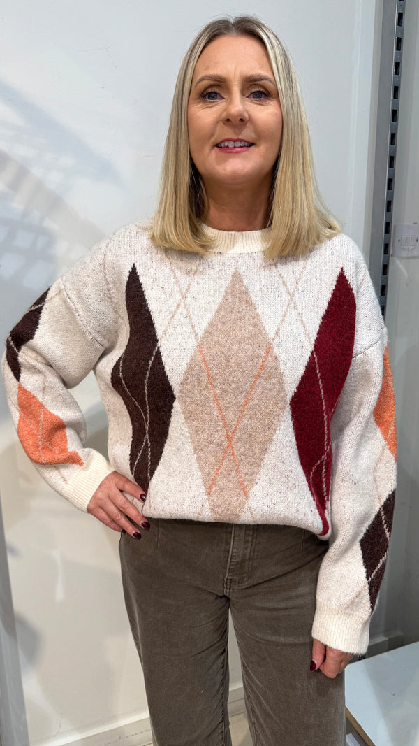 Jessie - Beige Diamond Multi colour Knit