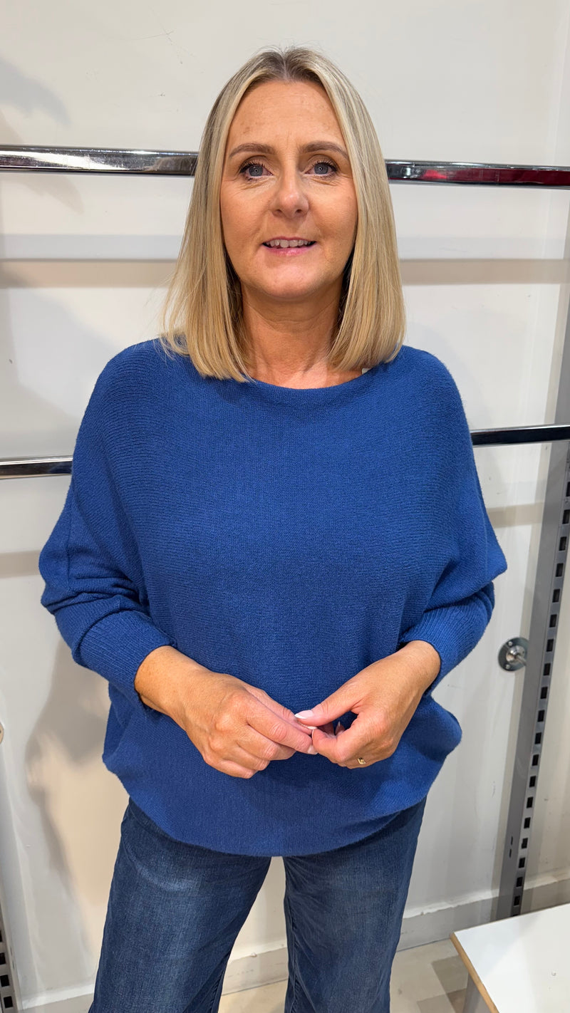 Orla - Denim Blue Soft Bat-Wing Jumper