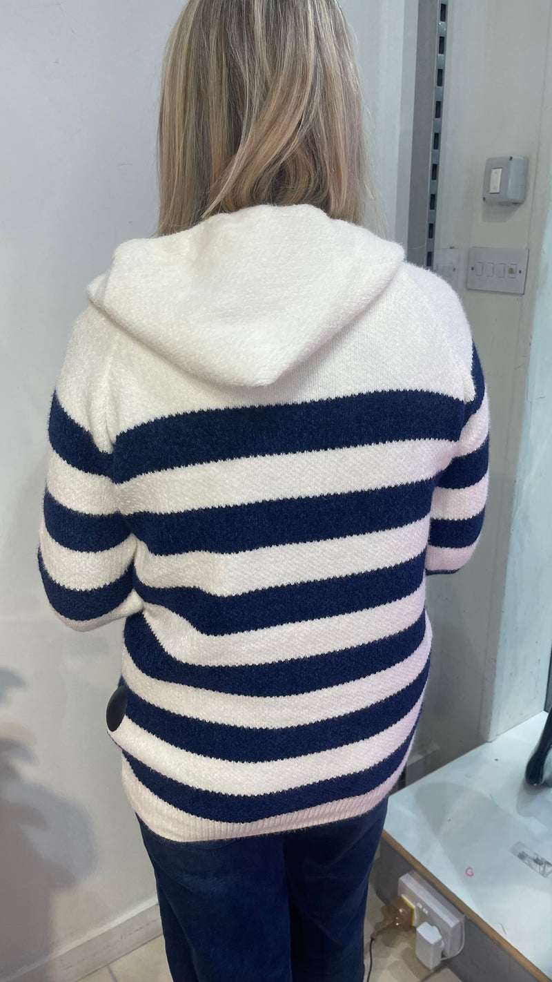 Abbie - Navy/Cream Zipped Hooded Knit