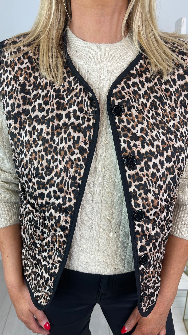 Jill - Leopard Lightly Padded Button Waistcoat