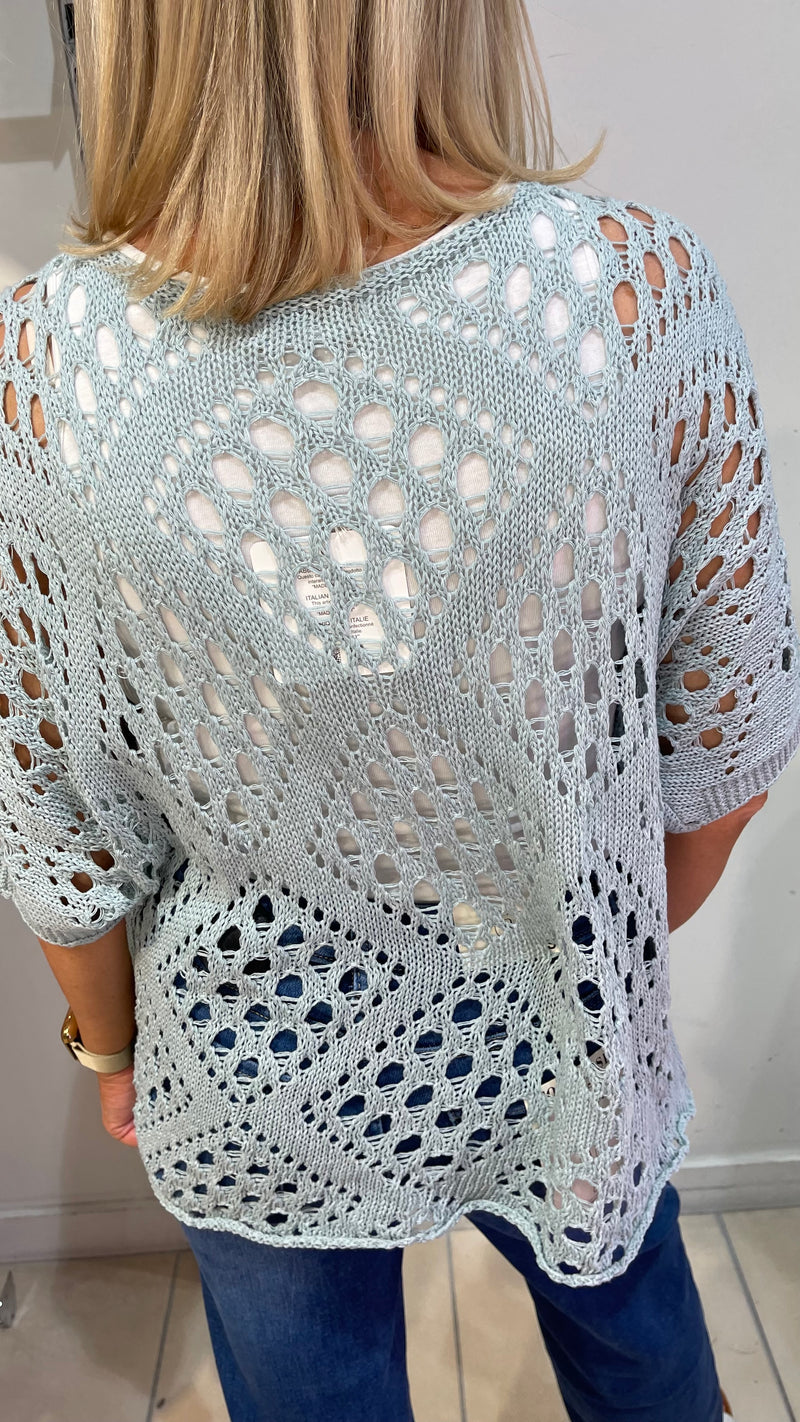 Judy - Light Green Open Knit Jumper