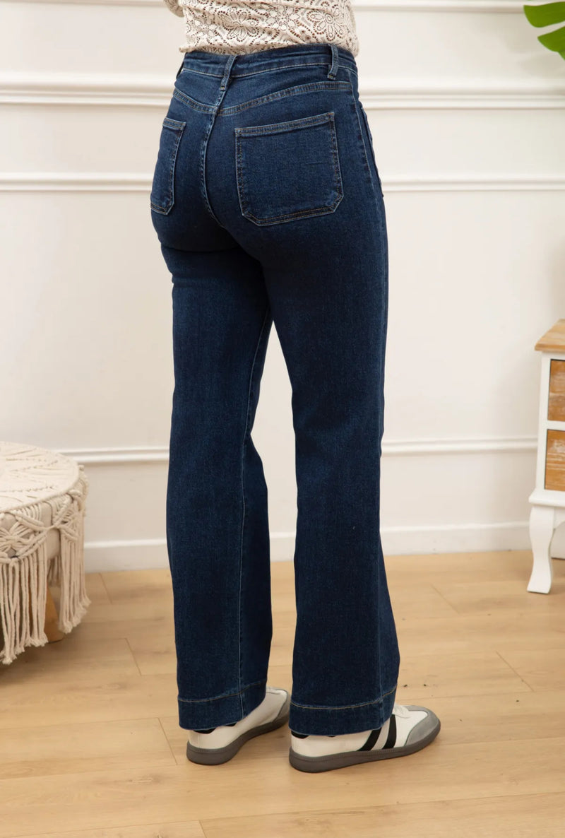 Sandra - Pocket Front Denim Wide Leg Jeans
