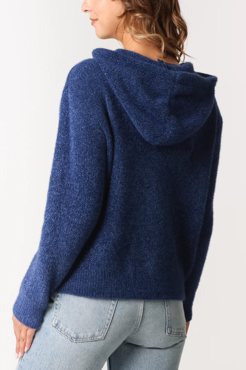 Polly - Blue Soft knit Hooded Zipped Knitwear