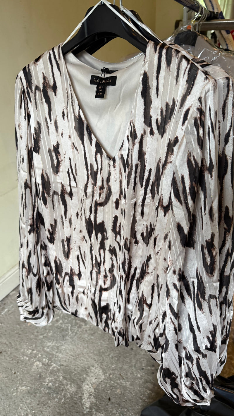Belle - Brown Lurex Print Bubble hem Top