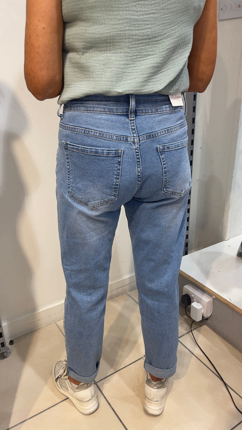 Millie - Gold Button Front Mom Jeans