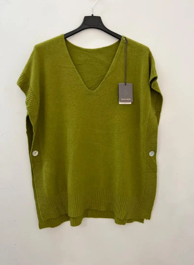 Toni - Green Soft Button Knit Tank