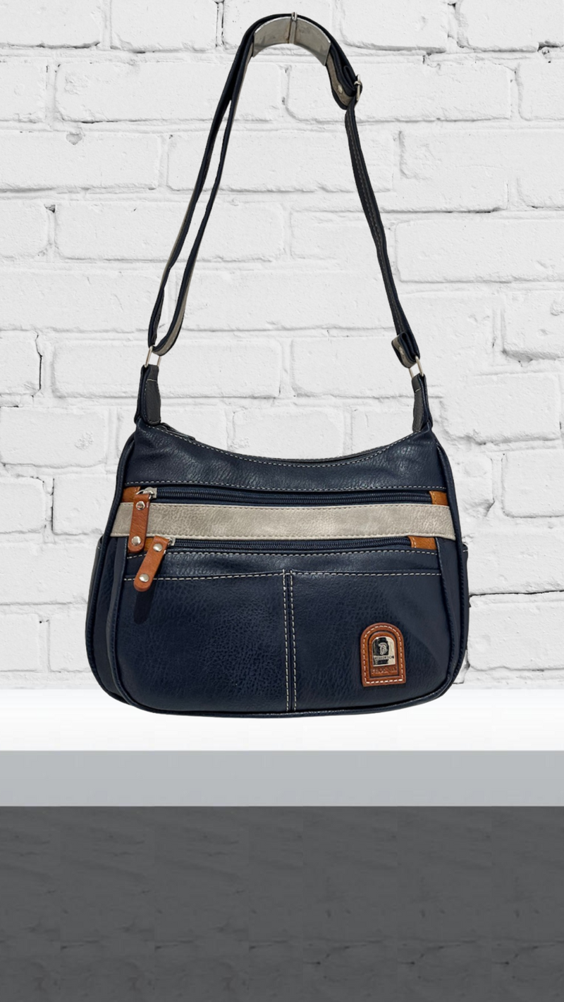 Aoife - Double Zip Front Two Tone Bag Navy/Grey