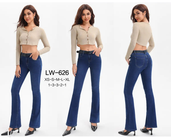 Maya - Blue Belted Stretch Boot cut Denims