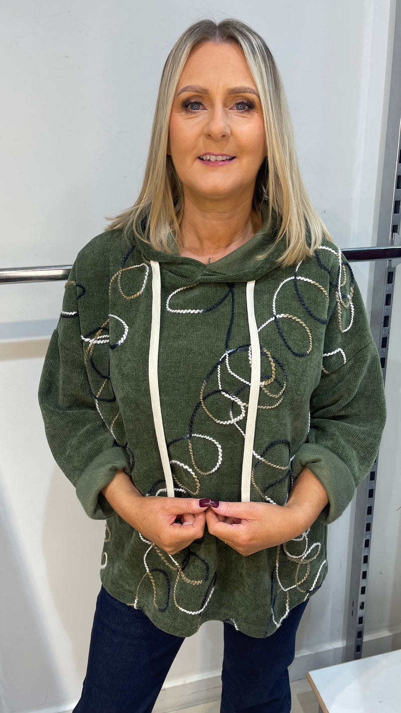 Kate - Khaki Embroidery look hoodie