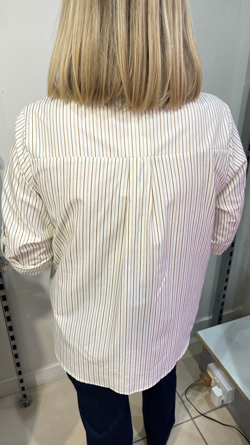 Polly - Camel Stripe Heart Logo Shirt